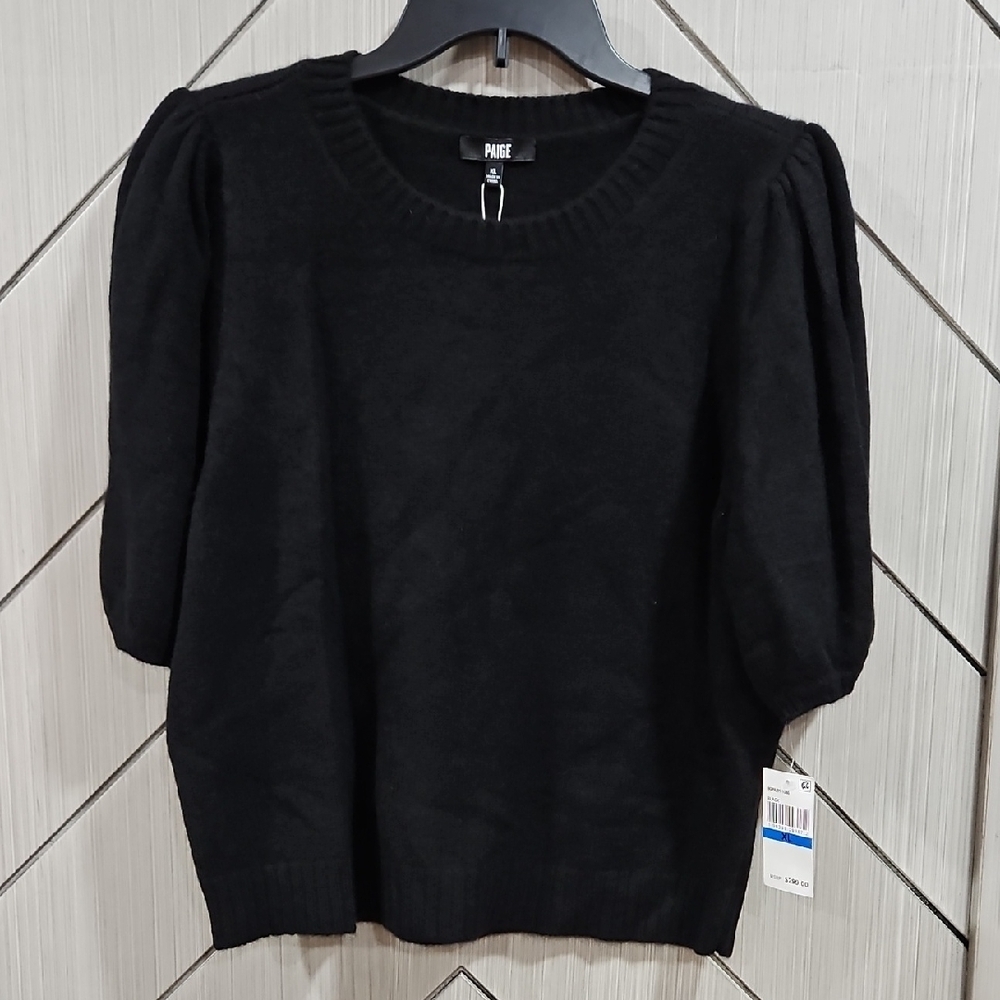 PAIGE Elegant Black Sweater with Puff Sleeves